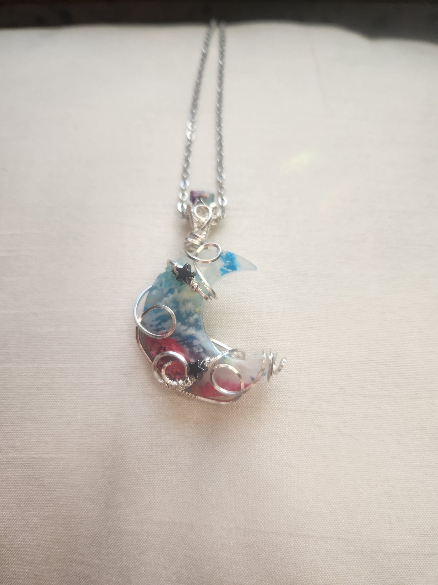 Dyed moss agate crescent moon necklace