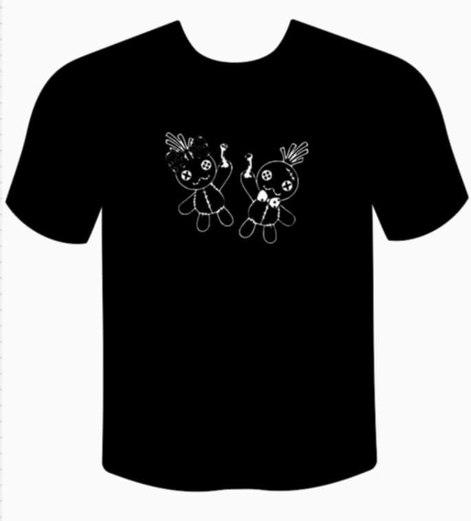 Bound Together Voodoo Dolls T-Shirt — Unisex Black Tee, Gothic Cute Stitch Design