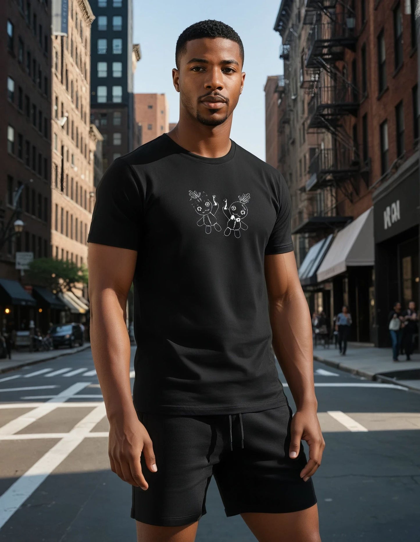 Bound Together Voodoo Dolls T-Shirt — Unisex Black Tee, Gothic Cute Stitch Design