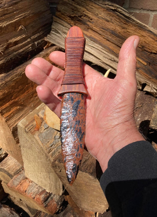 Mahogany Obsidian Ritual Dagger with Leather Wrapped Handle