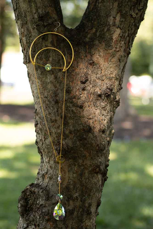 Moon Phase Crystal Suncatcher – Golden Crescent with Prism Crystals